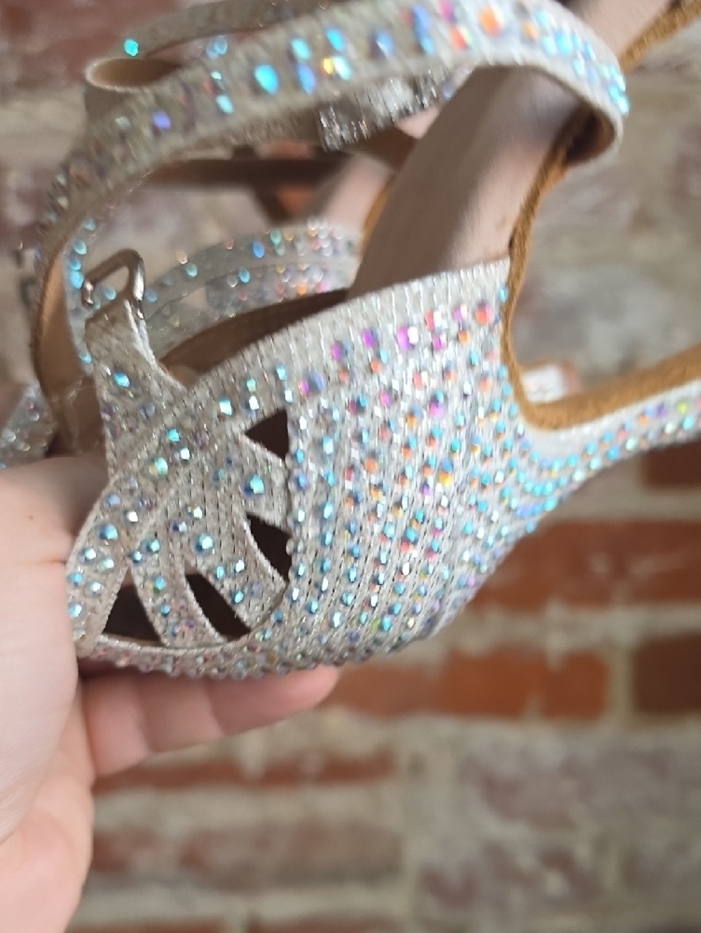 Sparkling Champagne Rhinestone Strappy Dance Heels - Picture 5 of 6